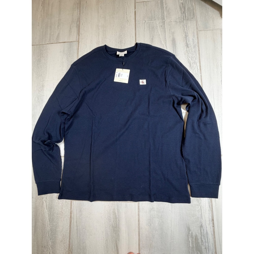 Calvin Klein Jeans Mens Thermal Shirt Dark Sapphire Waffle Knit XL NWT